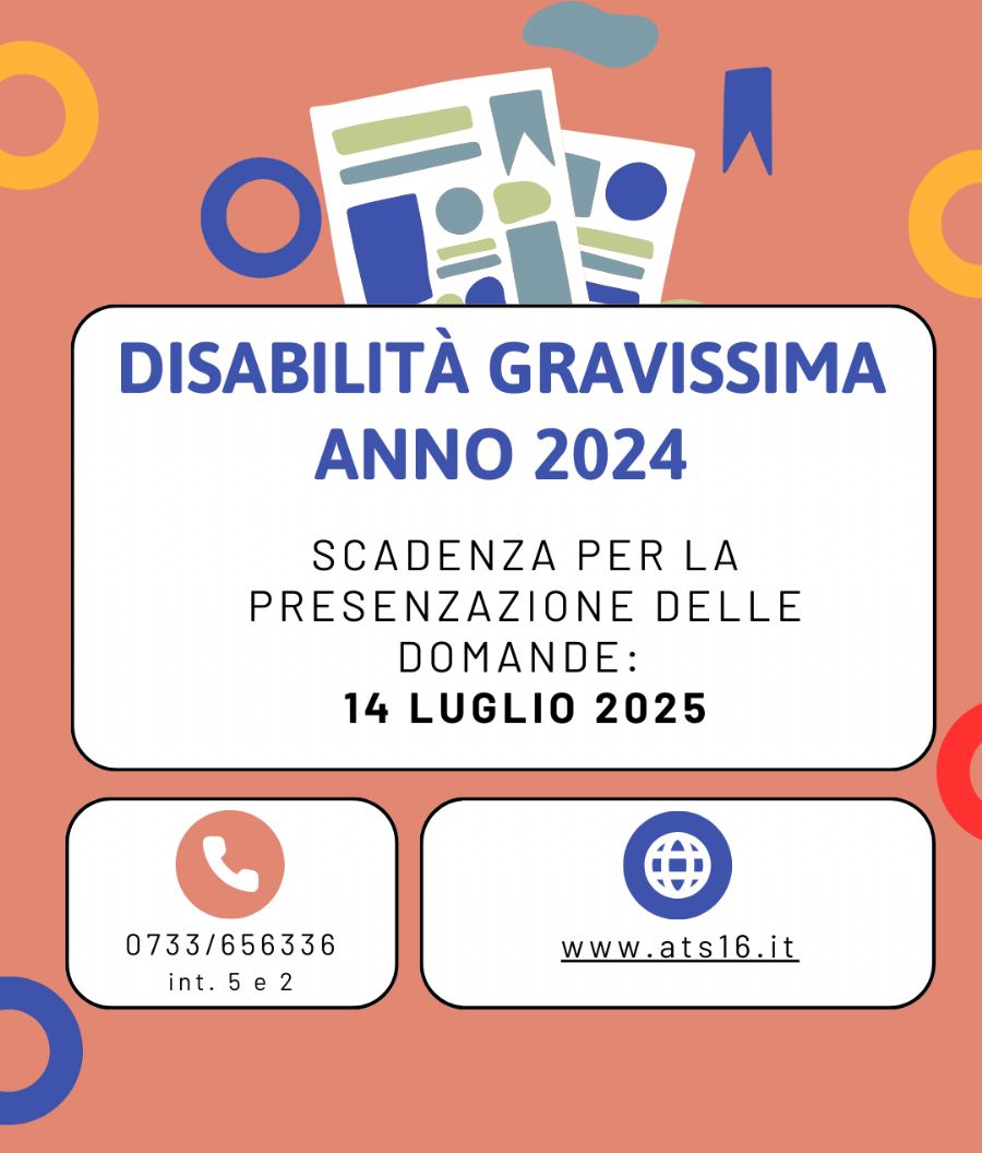 AVVISO PUBBLICO INTERVENTI A FAVORE DI PERSONE IN CONDIZIONE DI DISABILITÀ GRAVISSIME  - ANNO 2024